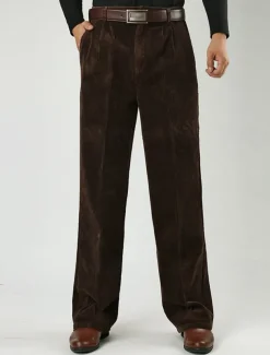 Men's Dress Pants Corduroy Pants Trousers Straight Leg Plain Comfort Daily Classic Style Dark Khaki Black Micro-elastic