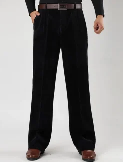 Men's Dress Pants Corduroy Pants Trousers Straight Leg Plain Comfort Daily Classic Style Dark Khaki Black Micro-elastic