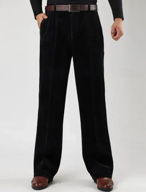 Men's Dress Pants Corduroy Pants Trousers Straight Leg Plain Comfort Daily Classic Style Dark Khaki Black Micro-elastic