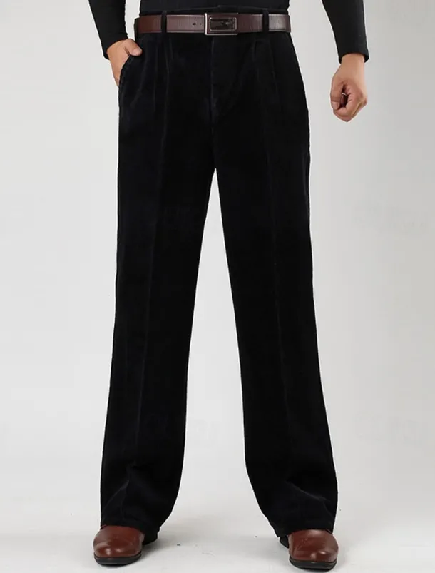 Men's Dress Pants Corduroy Pants Trousers Straight Leg Plain Comfort Daily Classic Style Dark Khaki Black Micro-elastic