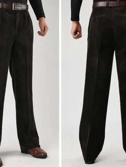 Men's Dress Pants Corduroy Pants Trousers Straight Leg Plain Comfort Daily Classic Style Dark Khaki Black Micro-elastic