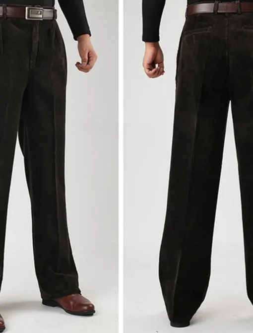 Men's Dress Pants Corduroy Pants Trousers Straight Leg Plain Comfort Daily Classic Style Dark Khaki Black Micro-elastic