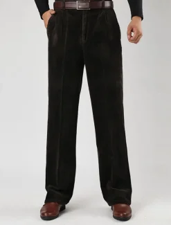 Men's Dress Pants Corduroy Pants Trousers Straight Leg Plain Comfort Daily Classic Style Dark Khaki Black Micro-elastic