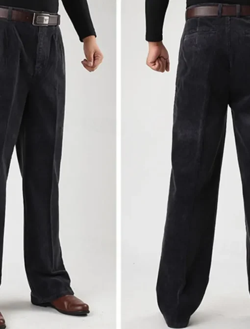 Men's Dress Pants Corduroy Pants Trousers Straight Leg Plain Comfort Daily Classic Style Dark Khaki Black Micro-elastic