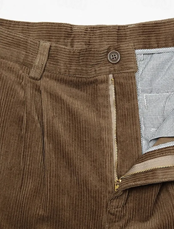 Men's Dress Pants Corduroy Pants Trousers Straight Leg Plain Comfort Daily Classic Style Dark Khaki Black Micro-elastic