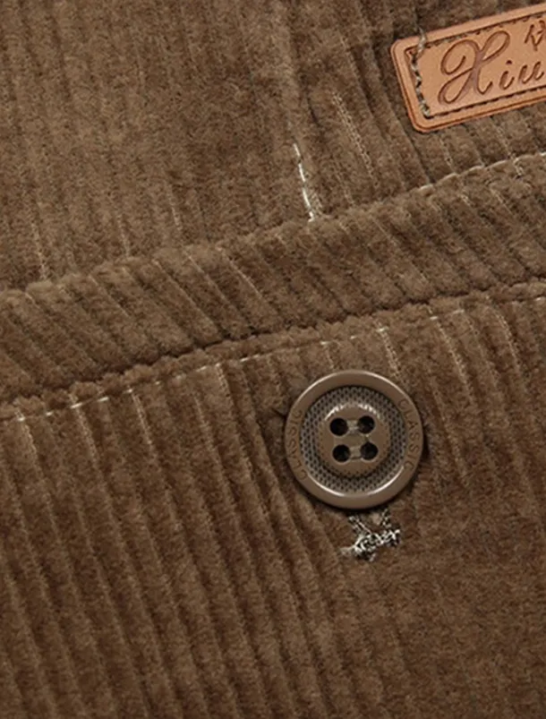 Men's Dress Pants Corduroy Pants Trousers Straight Leg Plain Comfort Daily Classic Style Dark Khaki Black Micro-elastic