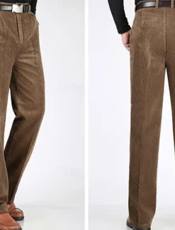 Men's Dress Pants Corduroy Pants Trousers Straight Leg Plain Comfort Daily Classic Style Dark Khaki Black Micro-elastic