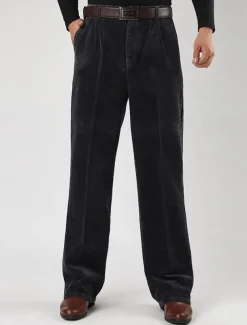 Men's Dress Pants Corduroy Pants Trousers Straight Leg Plain Comfort Daily Classic Style Dark Khaki Black Micro-elastic