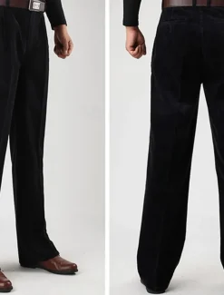 Men's Dress Pants Corduroy Pants Trousers Straight Leg Plain Comfort Daily Classic Style Dark Khaki Black Micro-elastic