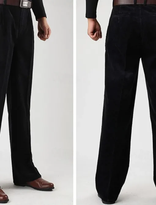Men's Dress Pants Corduroy Pants Trousers Straight Leg Plain Comfort Daily Classic Style Dark Khaki Black Micro-elastic