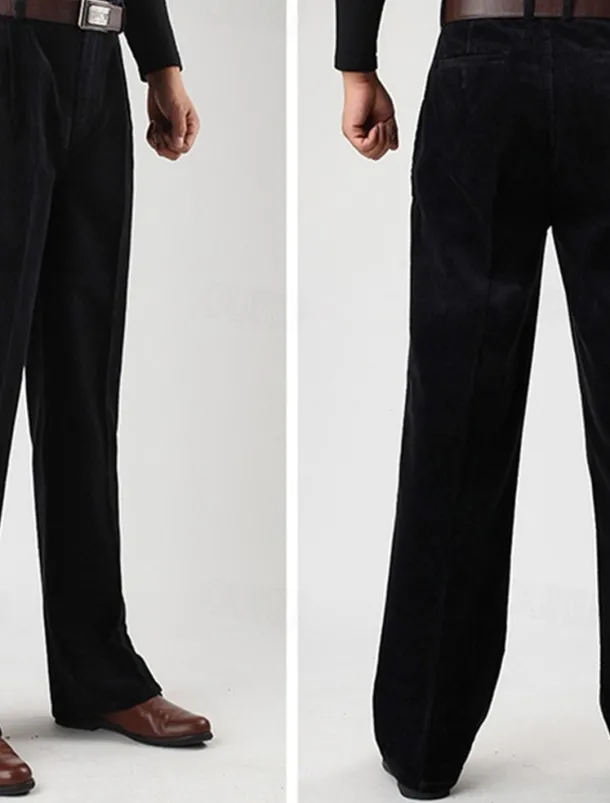 Men's Dress Pants Corduroy Pants Trousers Straight Leg Plain Comfort Daily Classic Style Dark Khaki Black Micro-elastic