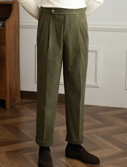 Men's Dress Pants Corduroy Pants Trousers Pleated Pants Gurkha Pants Pocket Plain Comfort Soft Full Length Party Business Daily Fashion Streetwear Black Green