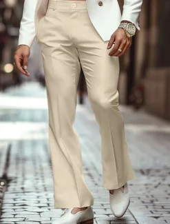 Men's Dress Pants Flared Pants Bell Bottom Trousers Casual Pants Pocket Plain Comfort Breathable Full Length Outdoor Daily Going out Fashion Streetwear Black White Stretchy