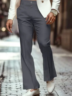 Men's Dress Pants Flared Pants Bell Bottom Trousers Casual Pants Pocket Plain Comfort Breathable Full Length Outdoor Daily Going out Fashion Streetwear Black White Stretchy