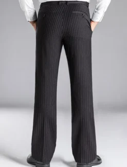Men's Dress Pants Flared Pants Trousers Suit Pants Pocket Stripe Comfort Breathable Outdoor Daily Going out Fashion Casual Black Dark Blue