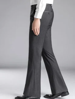 Men's Dress Pants Flared Pants Trousers Suit Pants Pocket Stripe Comfort Breathable Outdoor Daily Going out Fashion Casual Black Dark Blue