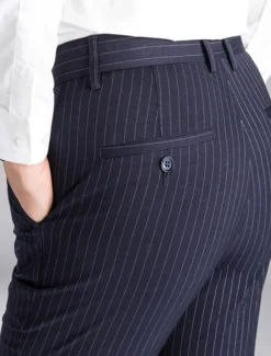 Men's Dress Pants Flared Pants Trousers Suit Pants Pocket Stripe Comfort Breathable Outdoor Daily Going out Fashion Casual Black Dark Blue