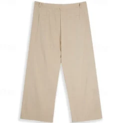 Men's Dress Pants Linen Pants Trousers Summer Pants Pleated Pants Front Pocket Straight Leg Plain Comfort Breathable Full Length Casual Daily Holiday Fashion Streetwear Black White