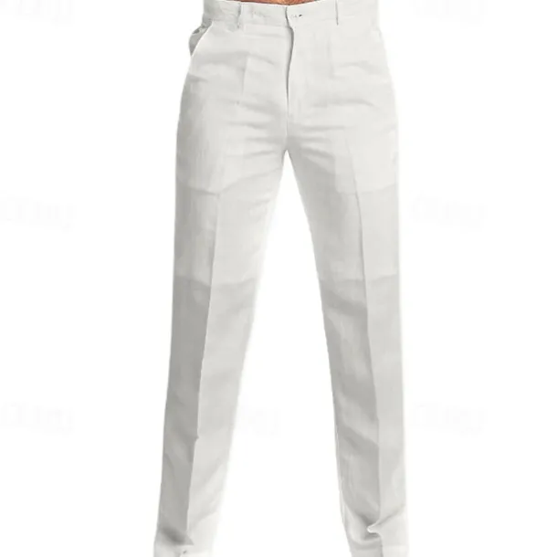 Men's Dress Pants Linen Pants Trousers Summer Pants Beach Pants Straight Leg Plain Comfort Outdoor Casual Daily Streetwear Stylish Black White