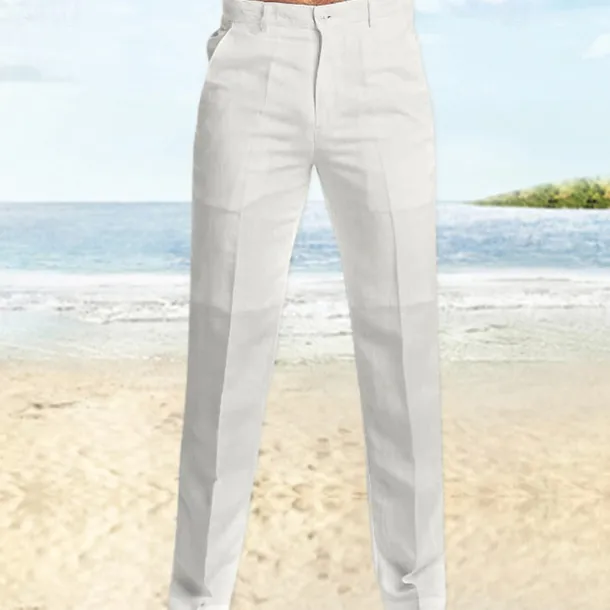Men's Dress Pants Linen Pants Trousers Summer Pants Beach Pants Straight Leg Plain Comfort Outdoor Casual Daily Streetwear Stylish Black White