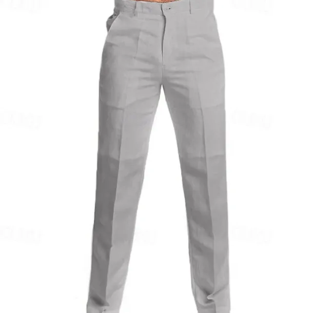 Men's Dress Pants Linen Pants Trousers Summer Pants Beach Pants Straight Leg Plain Comfort Outdoor Casual Daily Streetwear Stylish Black White