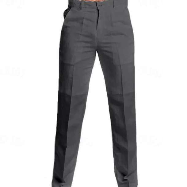 Men's Dress Pants Linen Pants Trousers Summer Pants Beach Pants Straight Leg Plain Comfort Outdoor Casual Daily Streetwear Stylish Black White