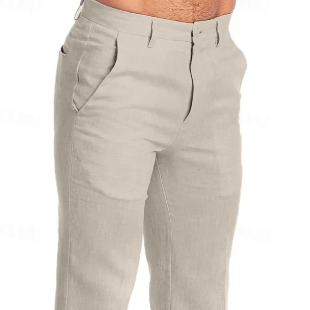 Men's Dress Pants Linen Pants Trousers Summer Pants Beach Pants Straight Leg Plain Comfort Outdoor Casual Daily Streetwear Stylish Black White