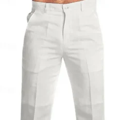Men's Dress Pants Linen Pants Trousers Summer Pants Beach Pants Straight Leg Plain Comfort Outdoor Casual Daily Streetwear Stylish Black White