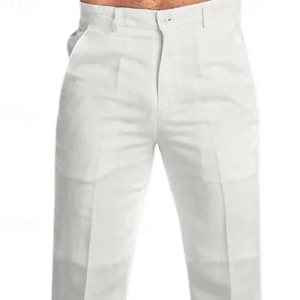 Men's Dress Pants Linen Pants Trousers Summer Pants Beach Pants Straight Leg Plain Comfort Outdoor Casual Daily Streetwear Stylish Black White