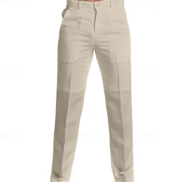Men's Dress Pants Linen Pants Trousers Summer Pants Beach Pants Straight Leg Plain Comfort Outdoor Casual Daily Streetwear Stylish Black White