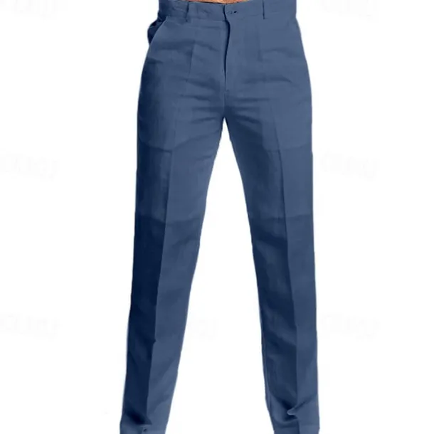 Men's Dress Pants Linen Pants Trousers Summer Pants Beach Pants Straight Leg Plain Comfort Outdoor Casual Daily Streetwear Stylish Black White