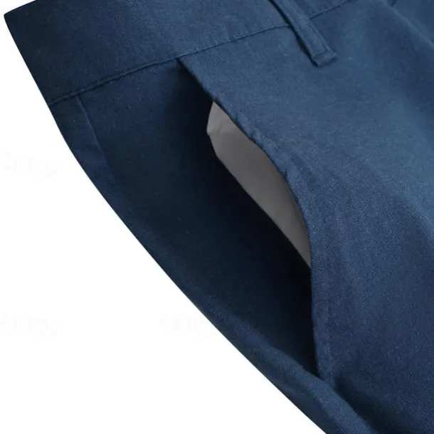 Men's Dress Pants Linen Pants Trousers Summer Pants Beach Pants Straight Leg Plain Comfort Outdoor Casual Daily Streetwear Stylish Black White