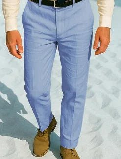 Men's Dress Pants Linen Pants Trousers Chinos Buttons Pocket Plain Comfort Formal Party Work Fashion Classic Style White Khaki Micro-elastic
