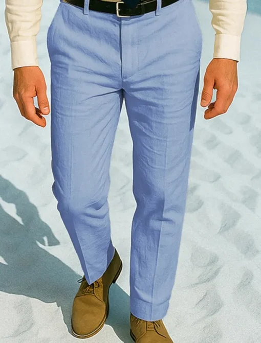 Men's Dress Pants Linen Pants Trousers Chinos Buttons Pocket Plain Comfort Formal Party Work Fashion Classic Style White Khaki Micro-elastic