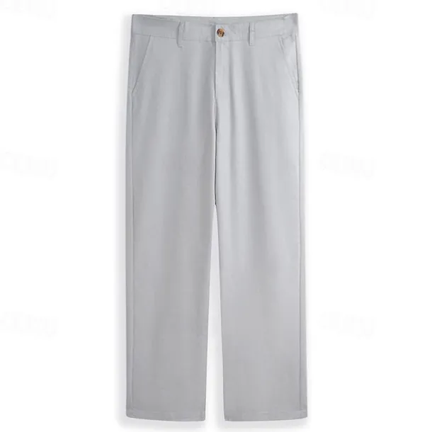 Men's Dress Pants Linen Pants Trousers Summer Pants Buttons Front Pocket Straight Leg Plain Comfort Breathable Casual Daily Holiday Fashion Basic Black White