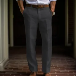 Men's Dress Pants Linen Pants Trousers Summer Pants Buttons Front Pocket Straight Leg Plain Comfort Breathable Casual Daily Holiday Fashion Basic Black White