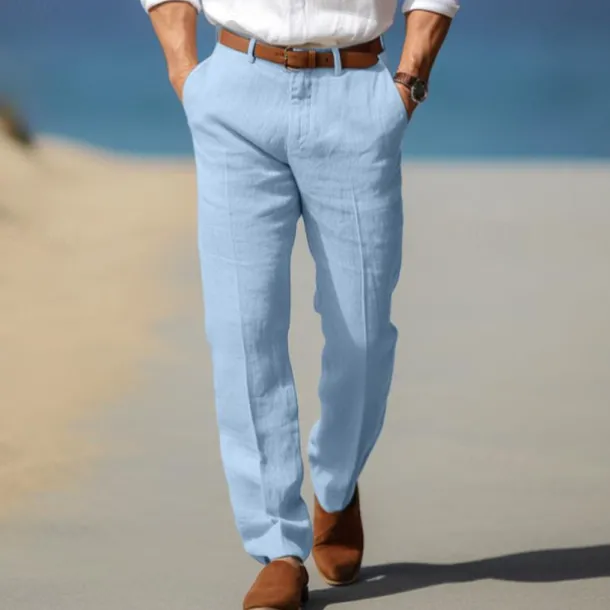 Men's Dress Pants Linen Pants Trousers Summer Pants Beach Pants Front Pocket Straight Leg Plain Comfort Breathable Formal Business Holiday Fashion Basic Black White
