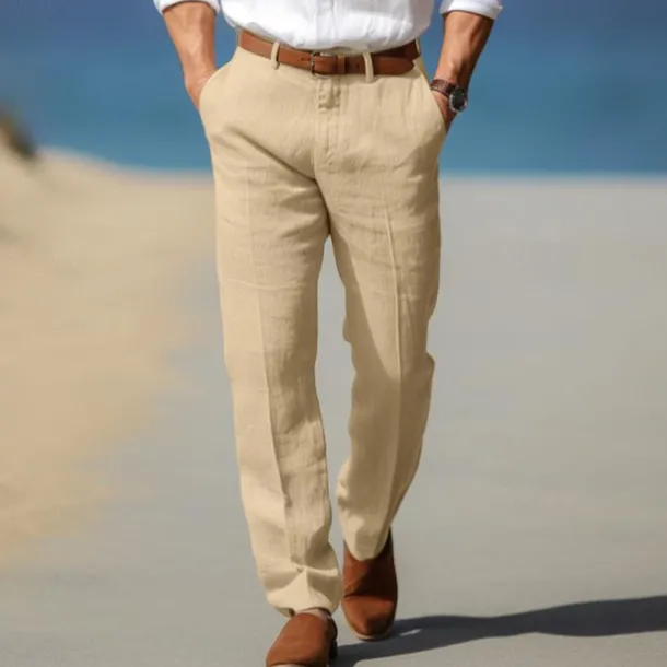 Men's Dress Pants Linen Pants Trousers Summer Pants Beach Pants Front Pocket Straight Leg Plain Comfort Breathable Formal Business Holiday Fashion Basic Black White