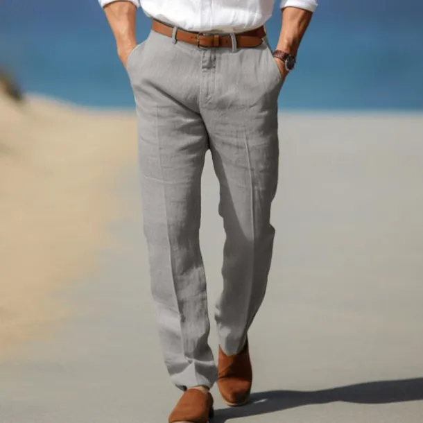 Men's Dress Pants Linen Pants Trousers Summer Pants Beach Pants Front Pocket Straight Leg Plain Comfort Breathable Formal Business Holiday Fashion Basic Black White