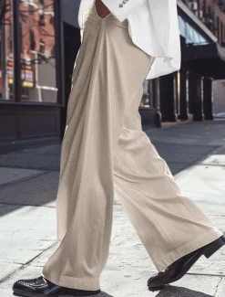 Men's Dress Pants Linen Pants Trousers Summer Pants Beach Pants Front Pocket Pleats Straight Leg Plain Comfort Breathable Full Length Casual Daily Holiday Fashion Basic Black White Micro-elastic