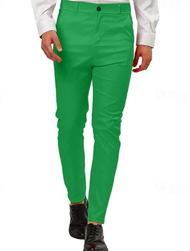 Men's Dress Pants Skinny Trousers Chinos Buttons Pocket Plain Comfort Formal Party Work Fashion Classic Style Pink Blue Micro-elastic