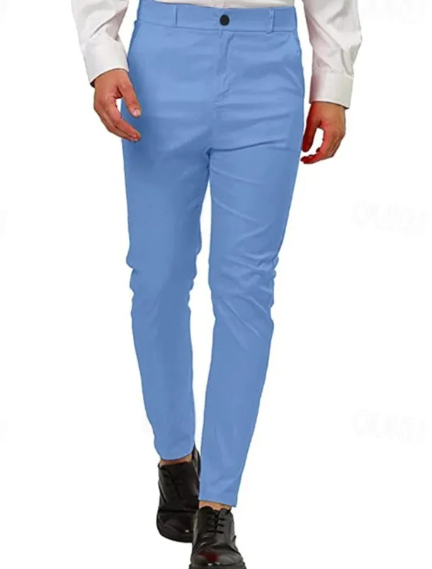 Men's Dress Pants Skinny Trousers Chinos Buttons Pocket Plain Comfort Formal Party Work Fashion Classic Style Pink Blue Micro-elastic