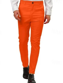 Men's Dress Pants Skinny Trousers Chinos Buttons Pocket Plain Comfort Formal Party Work Fashion Classic Style Pink Blue Micro-elastic