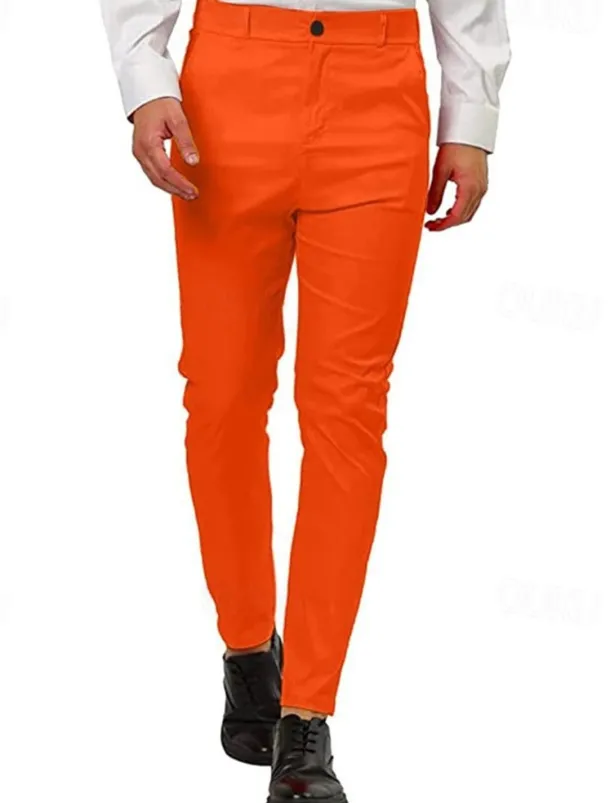 Men's Dress Pants Skinny Trousers Chinos Buttons Pocket Plain Comfort Formal Party Work Fashion Classic Style Pink Blue Micro-elastic