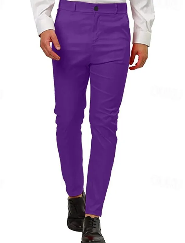 Men's Dress Pants Skinny Trousers Chinos Buttons Pocket Plain Comfort Formal Party Work Fashion Classic Style Pink Blue Micro-elastic