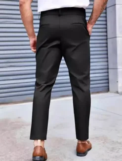 Men's Dress Pants Tapered pants Trousers Suit Pants Pleated Pocket Plain Comfort Soft Full Length Formal Wedding Business Fashion Streetwear Black Blue