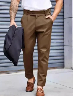 Men's Dress Pants Tapered pants Trousers Suit Pants Pleated Pocket Plain Comfort Soft Full Length Formal Wedding Business Fashion Streetwear Black Blue