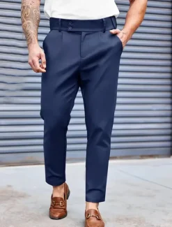 Men's Dress Pants Tapered pants Trousers Suit Pants Pleated Pocket Plain Comfort Soft Full Length Formal Wedding Business Fashion Streetwear Black Blue