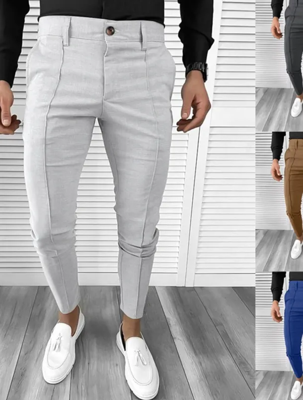 Men's Dress Pants Tapered pants Trousers Chinos Buttons Pocket Plain Comfort Formal Party Work Fashion Classic Style Black White Micro-elastic