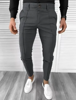 Men's Dress Pants Tapered pants Trousers Chinos Buttons Pocket Plain Comfort Formal Party Work Fashion Classic Style Black White Micro-elastic